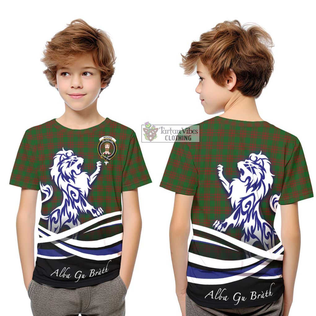 Menzies Tartan Kid T-Shirt with Alba Gu Brath Regal Lion Emblem Youth XL Size14 - Tartanvibesclothing Shop