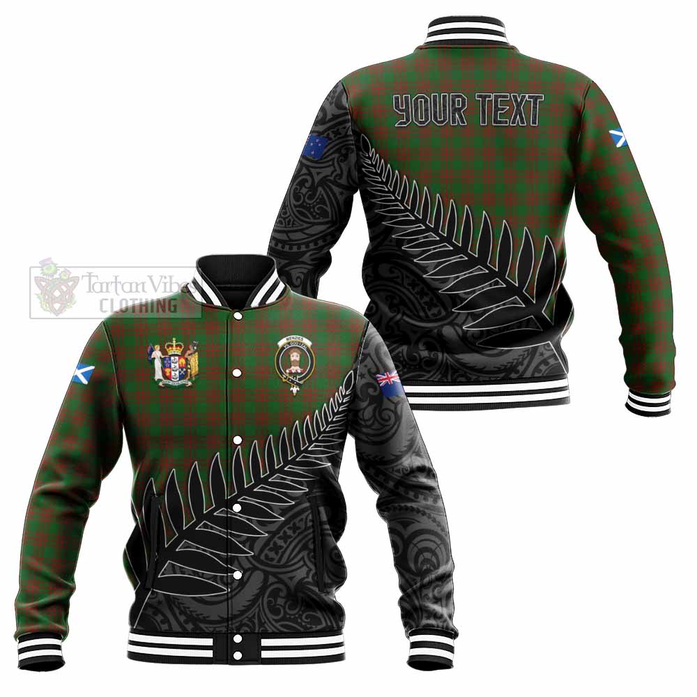 Tartan Vibes Clothing Menzies Crest Tartan Baseball Jacket with New Zealand Silver Fern Half Style