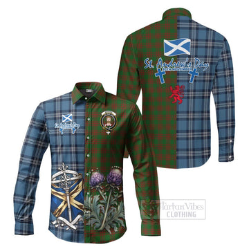 Menzies Tartan Long Sleeve Button Shirt Happy St. Andrew's Day Half Tartan Style