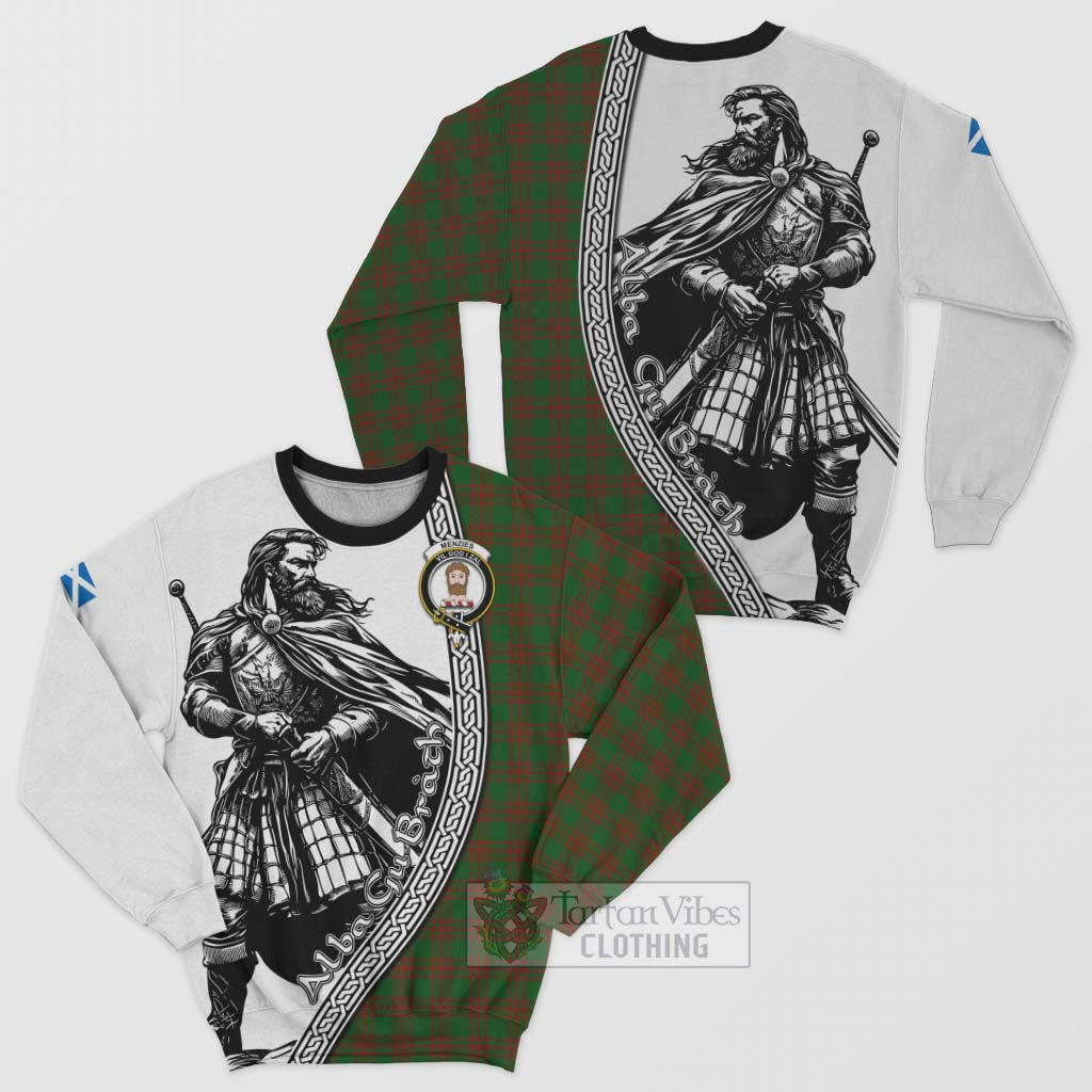 Tartan Vibes Clothing Menzies Tartan Clan Crest Sweatshirt with Highlander Warrior Celtic Style