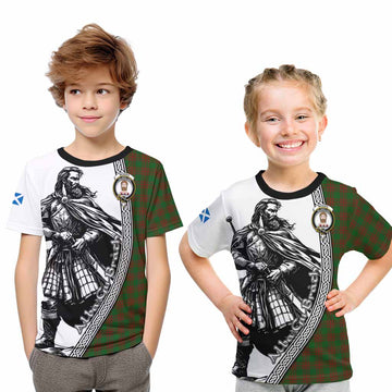 Menzies Tartan Clan Crest Kid T-Shirt with Highlander Warrior Celtic Style