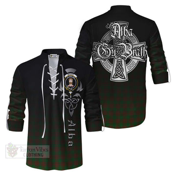 Menzies Tartan Ghillie Kilt Shirt Featuring Alba Gu Brath Family Crest Celtic Inspired