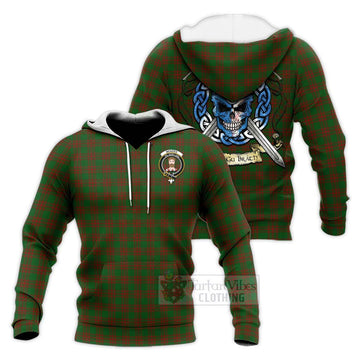 Menzies Tartan Knitted Hoodie with Family Crest Celtic Skull Style