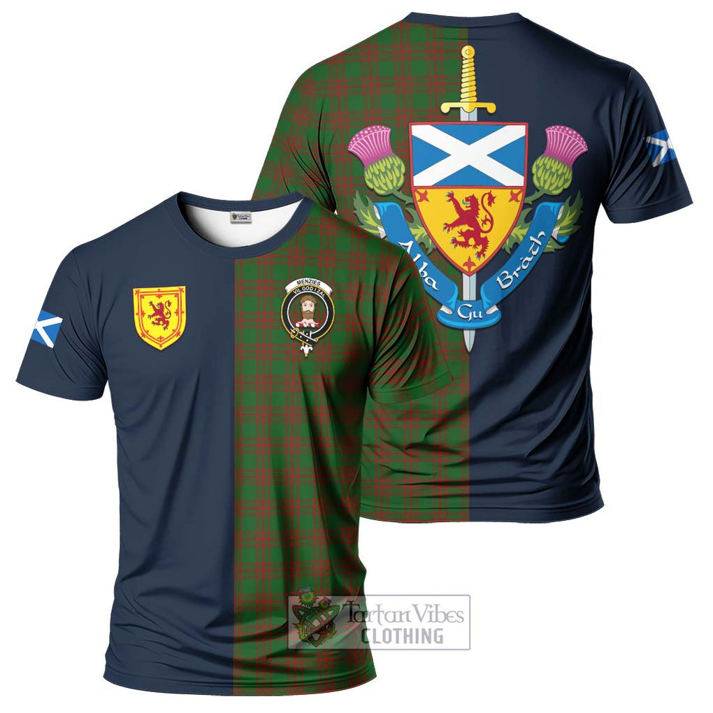 Tartan Vibes Clothing Menzies Tartan T-Shirt Alba with Scottish Lion Royal Arm Half Style