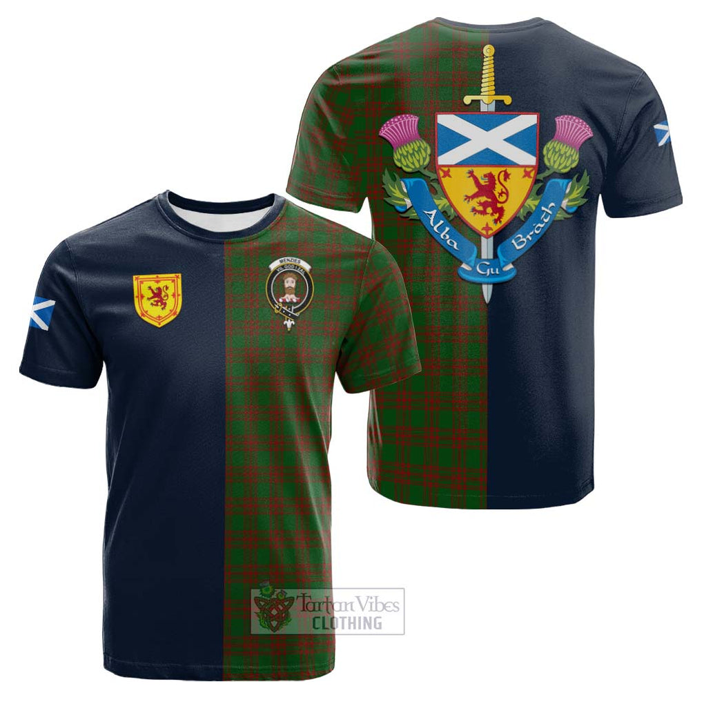 Tartan Vibes Clothing Menzies Tartan Cotton T-shirt with Scottish Lion Royal Arm Half Style