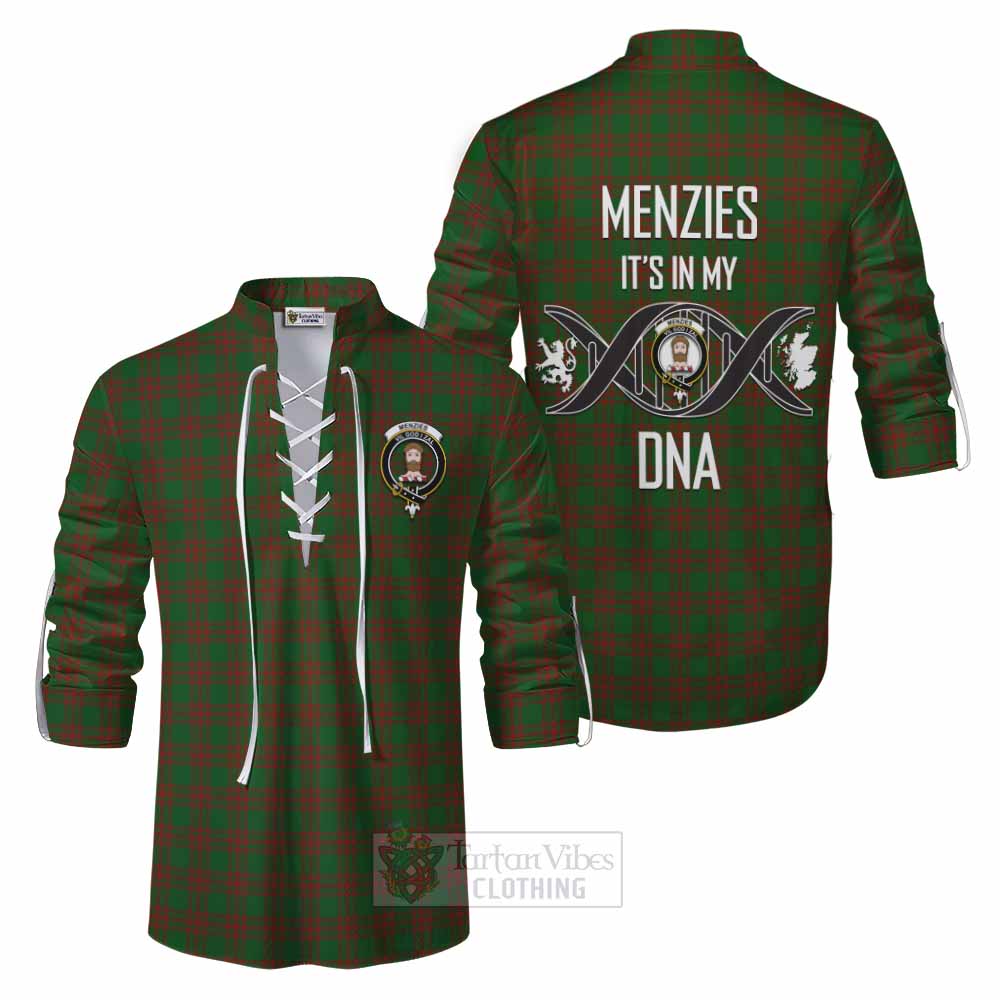 Tartan Vibes Clothing Menzies Tartan Ghillie Kilt Shirt with Family Crest DNA In Me Style