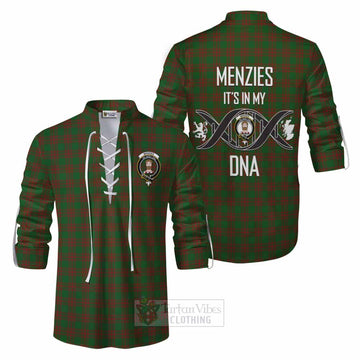 Menzies Tartan Ghillie Kilt Shirt with Family Crest DNA In Me Style