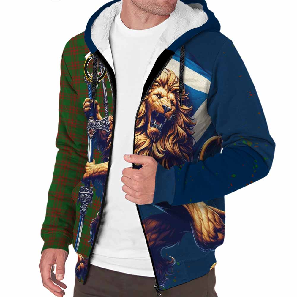 Tartan Vibes Clothing Menzies Tartan Family Crest Sherpa Hoodie with Scottish Majestic Lion