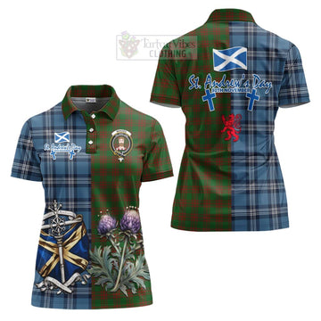 Menzies Tartan Women's Polo Shirt Happy St. Andrew's Day Half Tartan Style