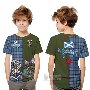 Menzies Tartan Kid T-Shirt Happy St. Andrew's Day Half Tartan Style