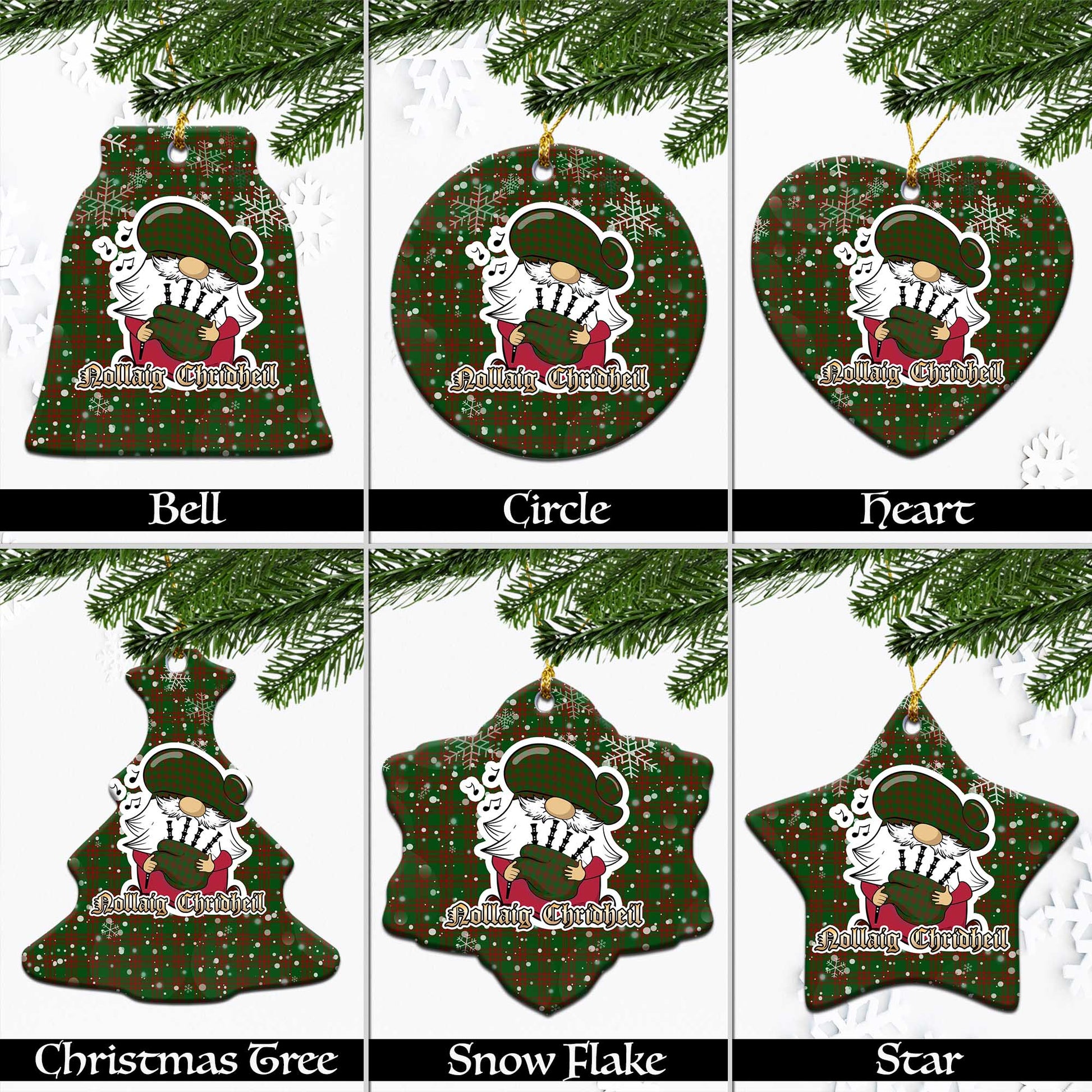 Menzies Tartan Christmas Ornaments with Scottish Gnome Playing Bagpipes Ceramic - Tartanvibesclothing Shop