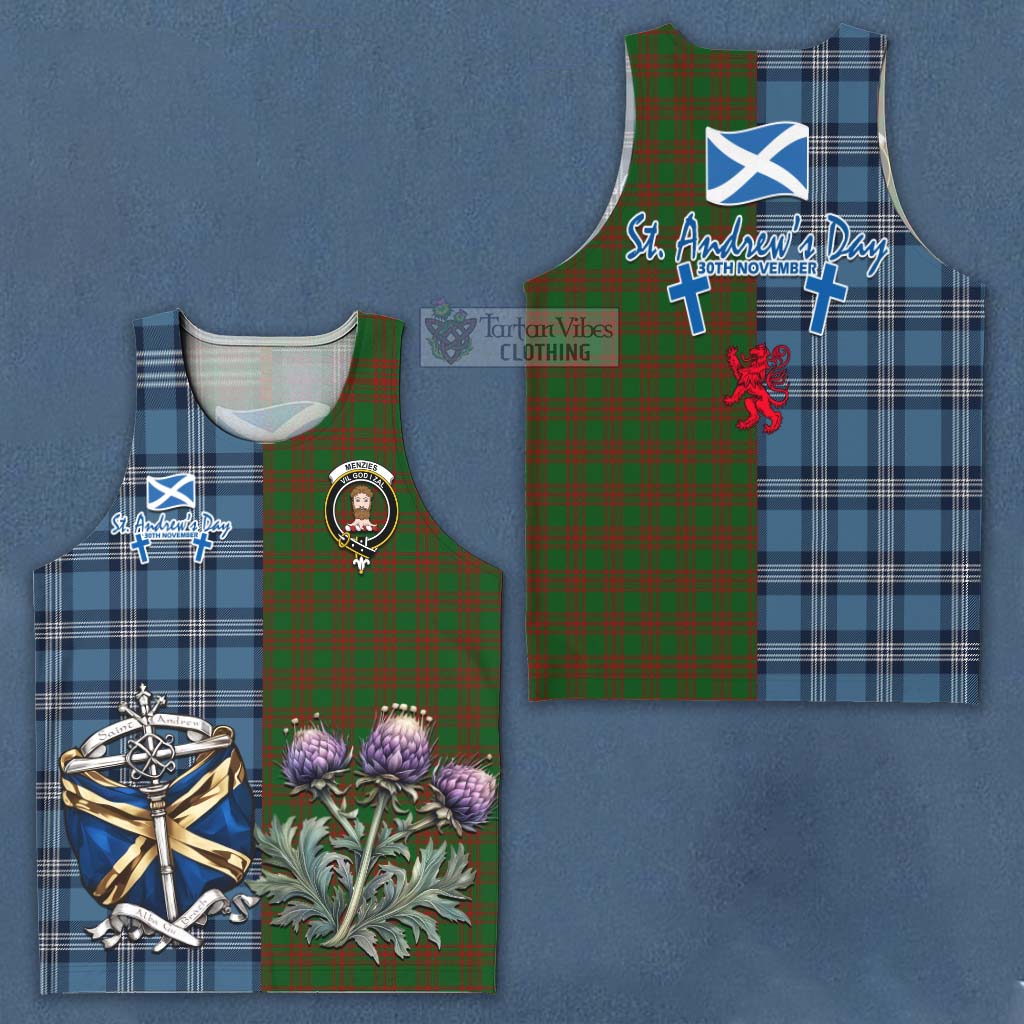 Tartan Vibes Clothing Menzies Tartan Men's Tank Top Happy St. Andrew's Day Half Tartan Style