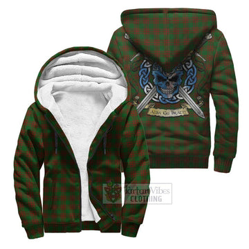 Menzies Tartan Sherpa Hoodie with Family Crest Celtic Skull Style