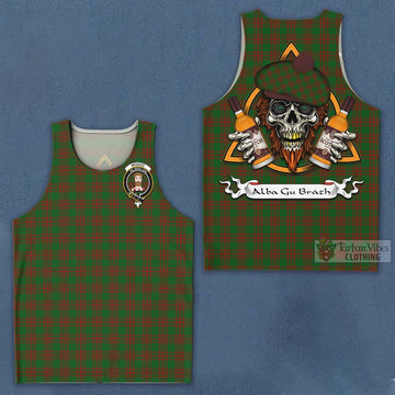 Menzies Tartan Men's Tank Top with Family Crest and Bearded Skull Holding Bottles of Whiskey