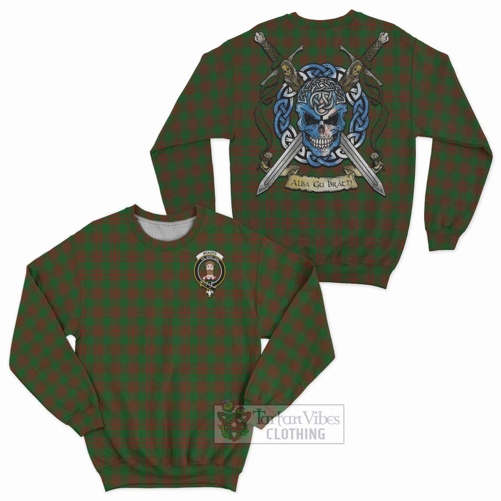 Tartan Vibes Clothing Menzies Tartan Sweatshirt with Family Crest Celtic Skull Style