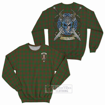 Menzies Tartan Sweatshirt with Family Crest Celtic Skull Style