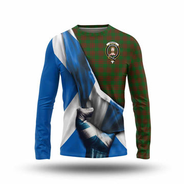 Menzies Tartan Long Sleeve T-Shirt with Family Crest Scotland Patriotic Style