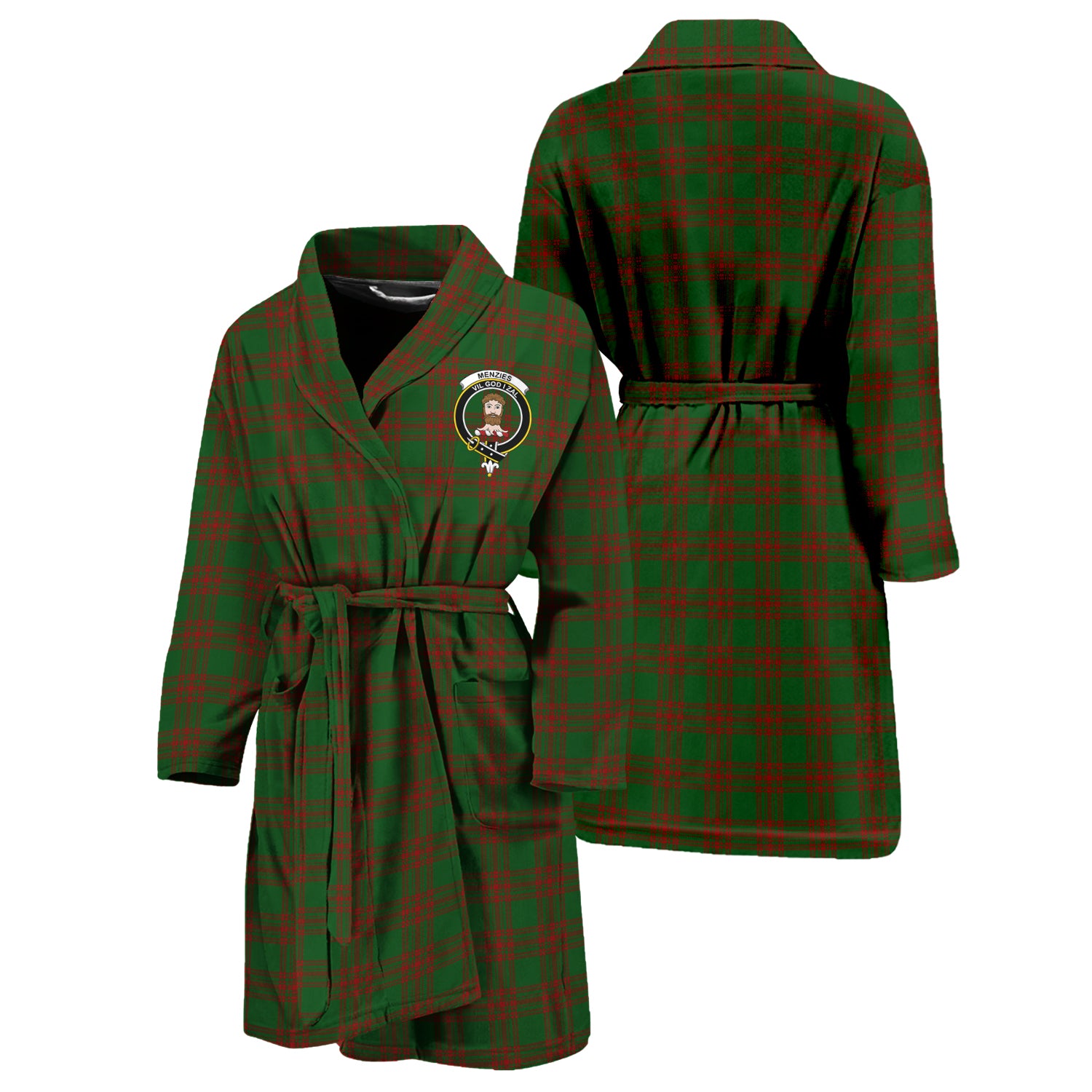 Menzies Tartan Bathrobe with Family Crest Unisex S - Tartan Vibes Clothing