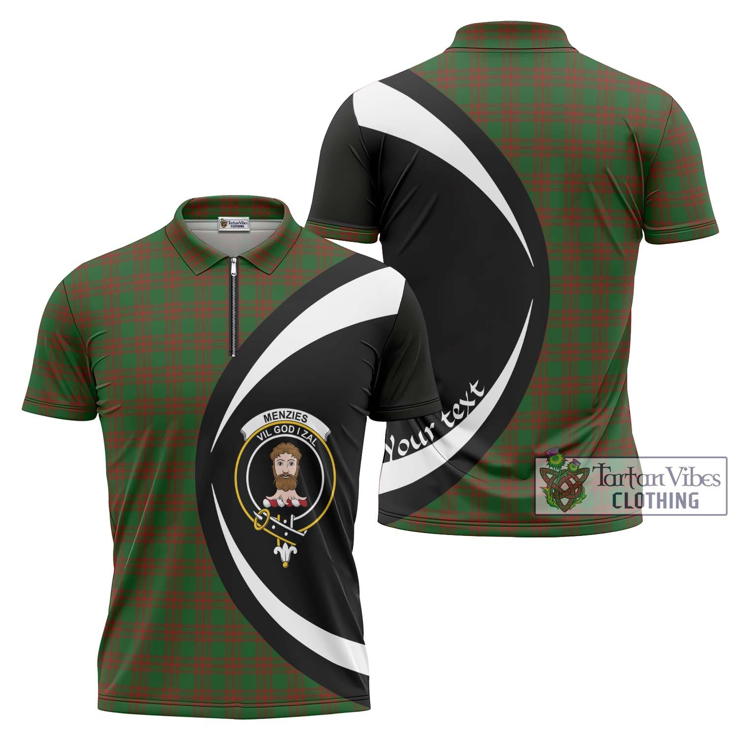 Tartan Vibes Clothing Menzies Tartan Zipper Polo Shirt with Family Crest Circle Style