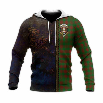 Menzies Tartan Family Crest Knitted Hoodie Alba Gu Brath Be Brave Lion Ancient Style Unisex Knitted Pullover Hoodie - Tartan Vibes Clothing