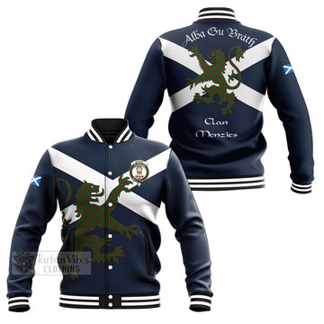 Menzies Tartan Lion Rampant Baseball Jacket Proudly Display Your Heritage with Alba Gu Brath and Clan Name Unisex - Tartan Vibes Clothing