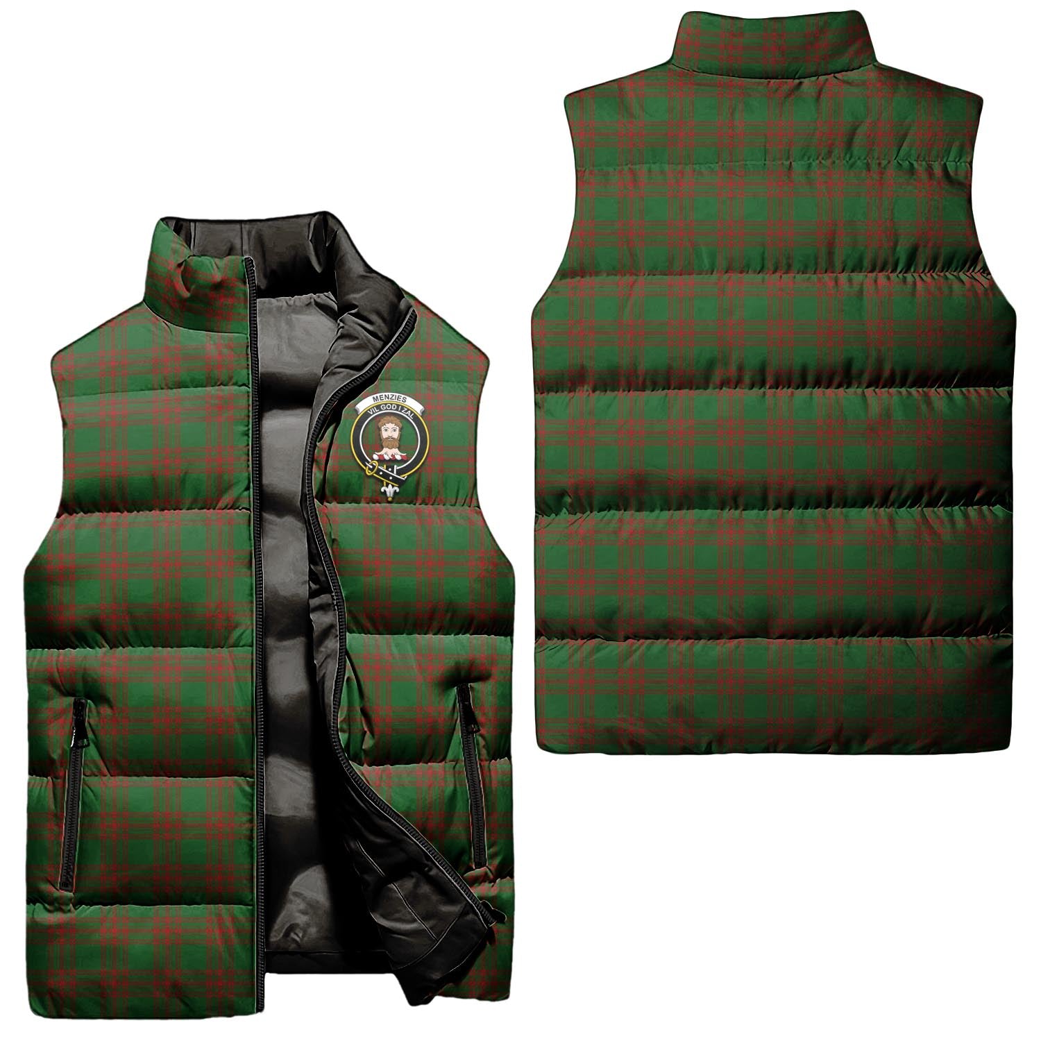 Menzies Tartan Sleeveless Puffer Jacket with Family Crest Unisex - Tartanvibesclothing