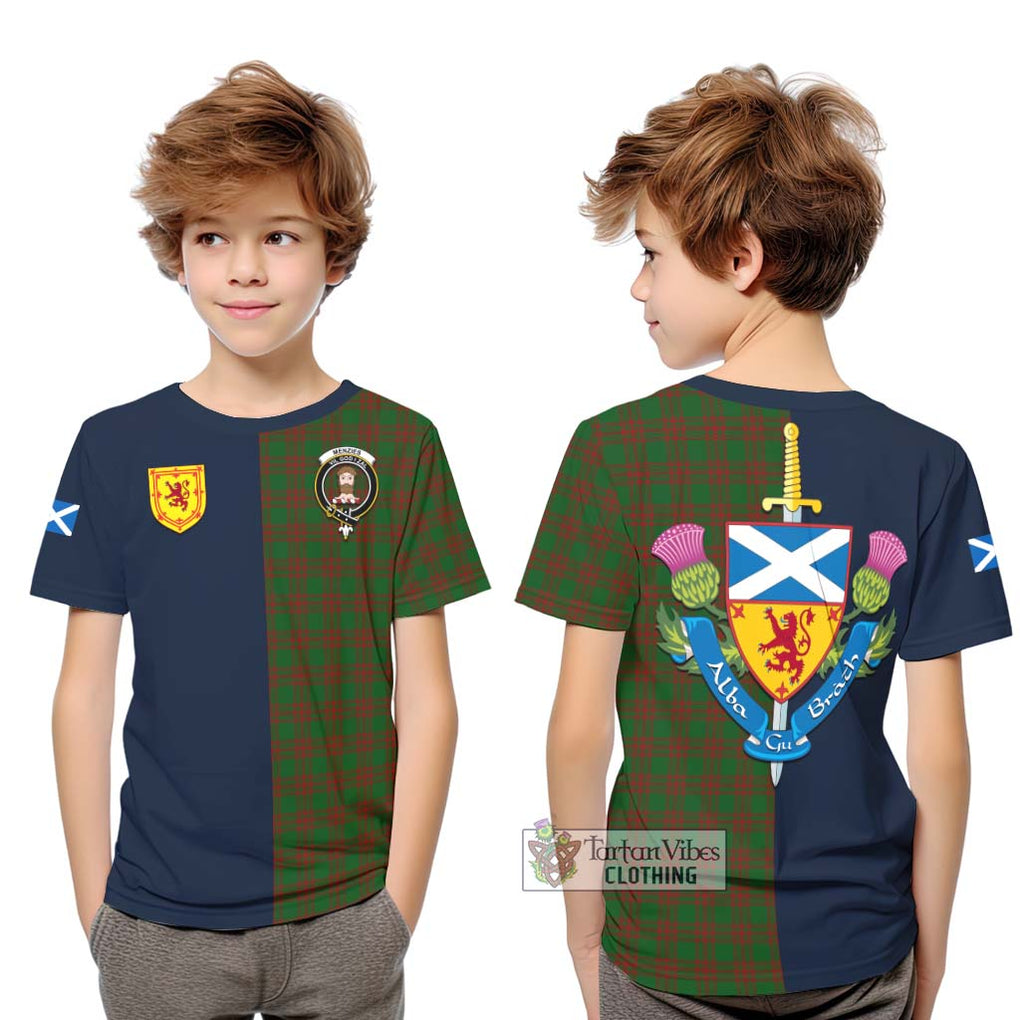 Tartan Vibes Clothing Menzies Tartan Kid T-Shirt with Scottish Lion Royal Arm Half Style