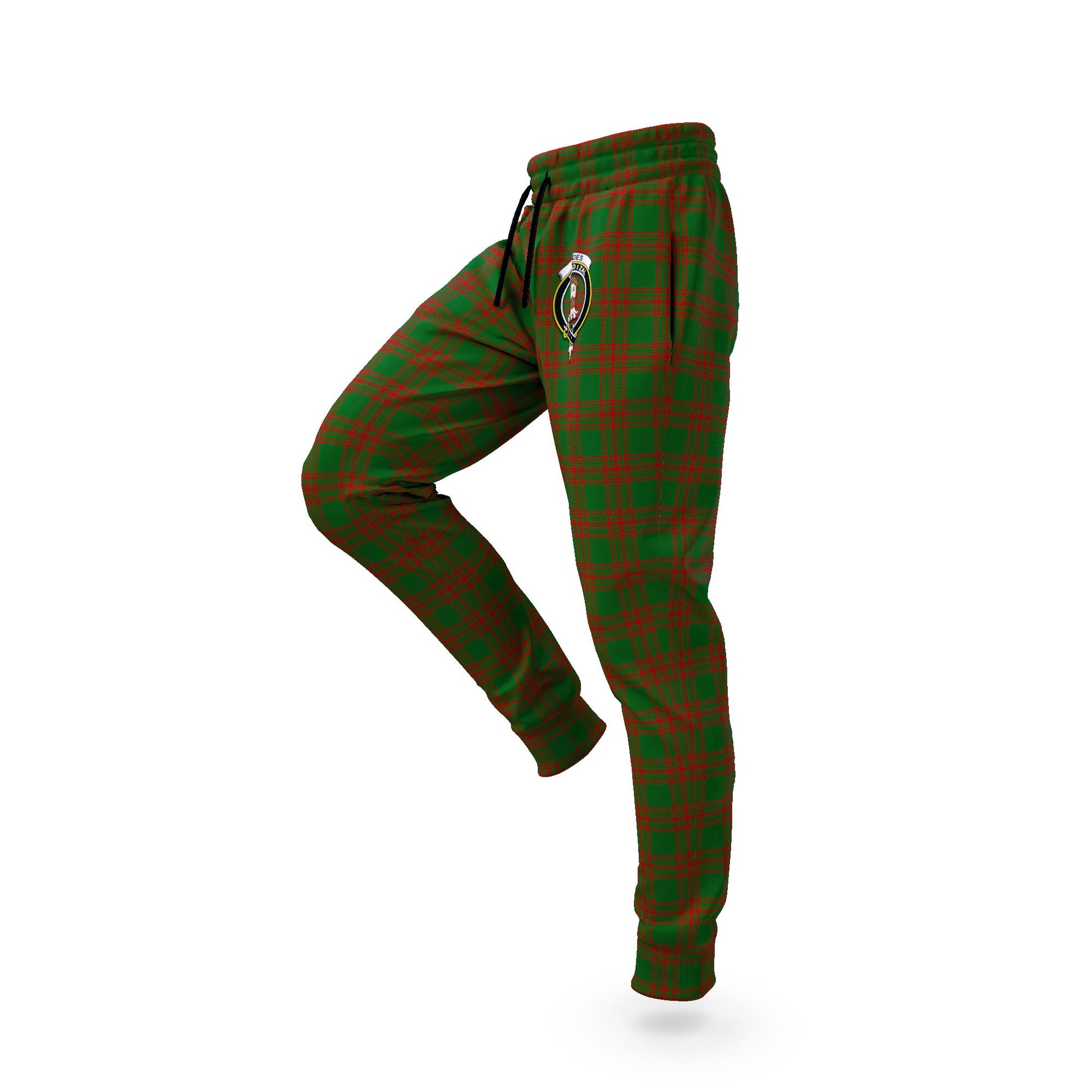 Menzies Tartan Joggers Pants with Family Crest S - Tartanvibesclothing