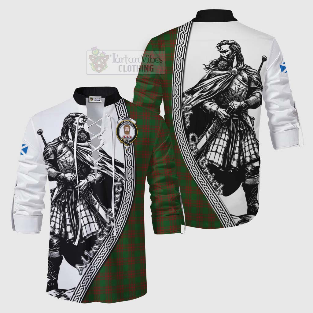 Tartan Vibes Clothing Menzies Tartan Clan Crest Ghillie Kilt Shirt with Highlander Warrior Celtic Style