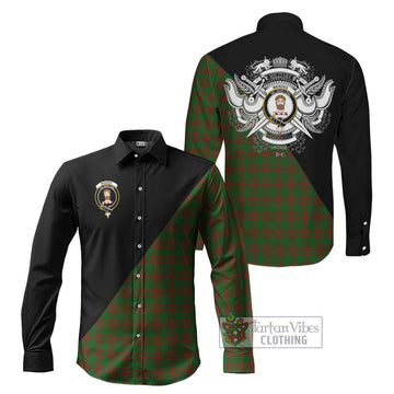 Menzies Tartan Long Sleeve Button Shirt with Family Crest and Military Logo Style