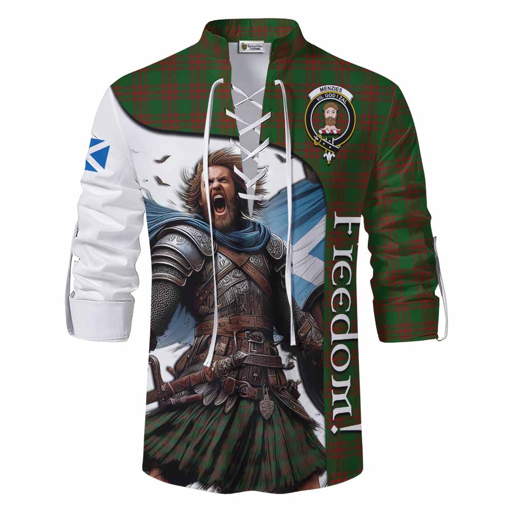 Tartan Vibes Clothing Menzies Crest Tartan Ghillie Kilt Shirt Inspired by the Freedom of Scottish Warrior