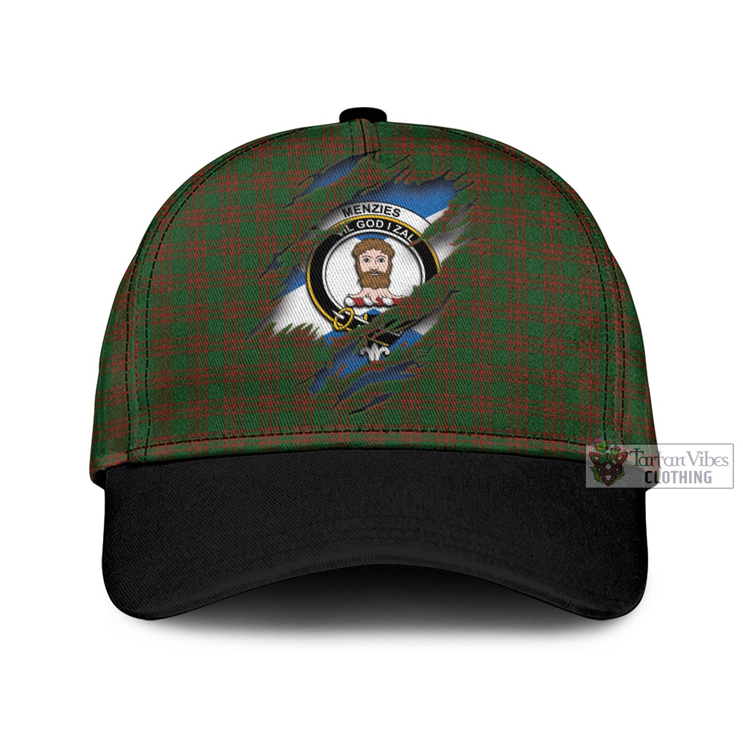 Tartan Vibes Clothing Menzies Tartan Classic Cap with Family Crest In Me Style