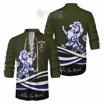 Menzies Tartan Ghillie Kilt Shirt with Alba Gu Brath Regal Lion Emblem