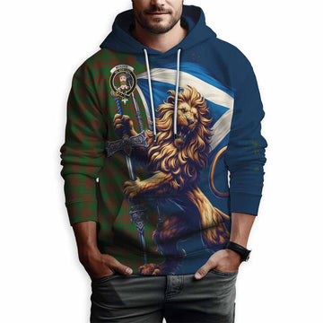 Menzies Tartan Family Crest Hoodie with Scottish Majestic Lion