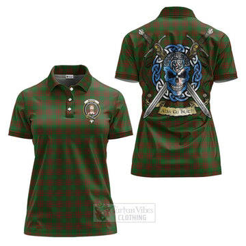 Menzies Tartan Women's Polo Shirt with Family Crest Celtic Skull Style