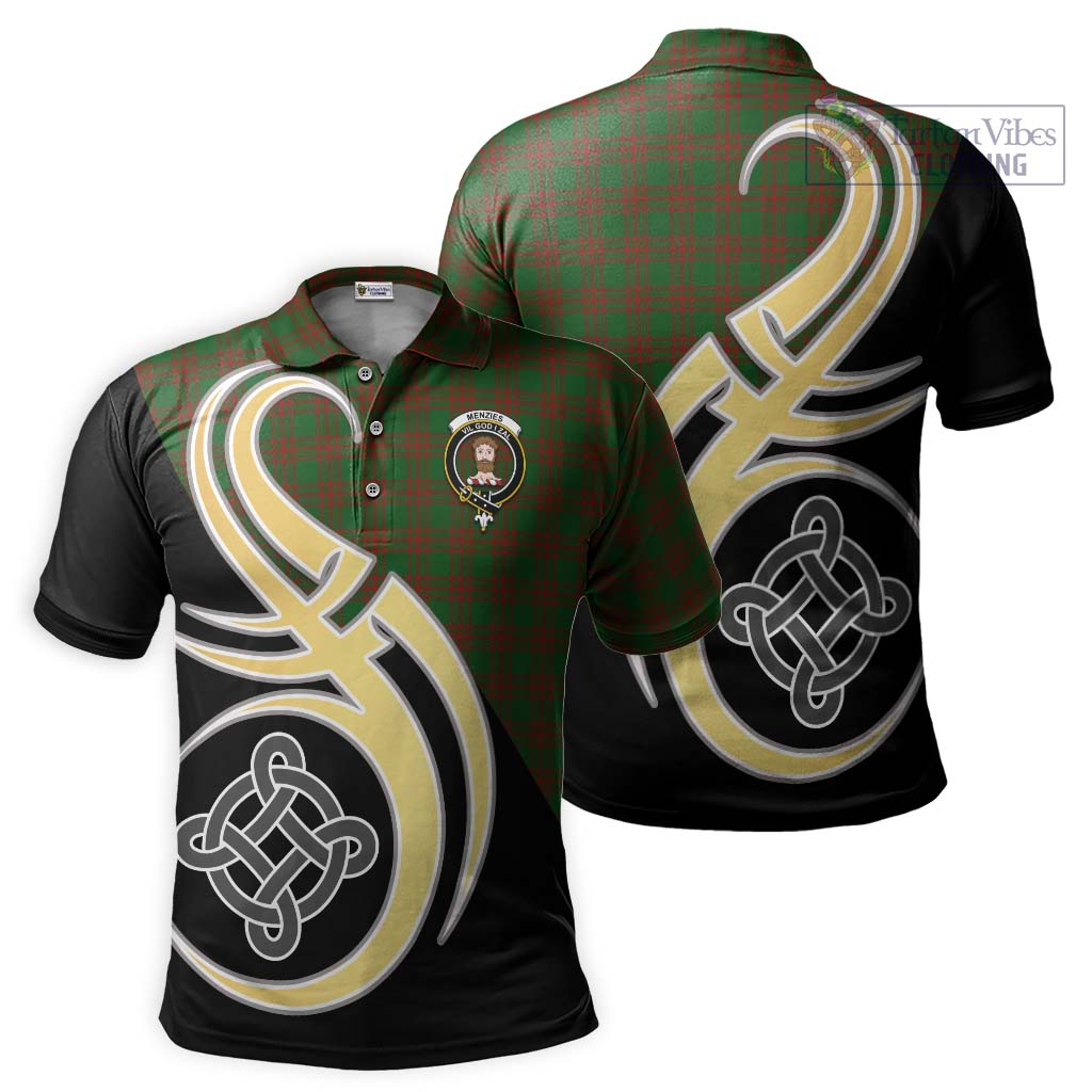 Tartan Vibes Clothing Menzies Tartan Polo Shirt with Family Crest and Celtic Symbol Style