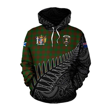 Menzies Crest Tartan Cotton Hoodie with New Zealand Silver Fern Half Style Pullover Hoodie XS - Tartan Vibes Clothing