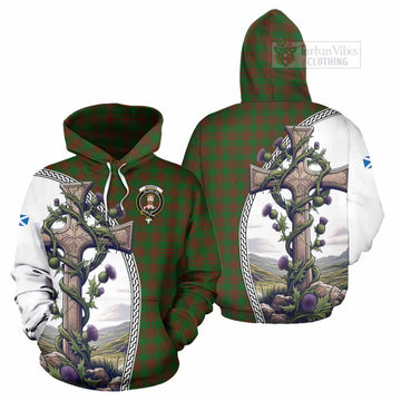 Menzies Tartan Hoodie with Family Crest and St. Andrew's Cross Accented by Thistle Vines