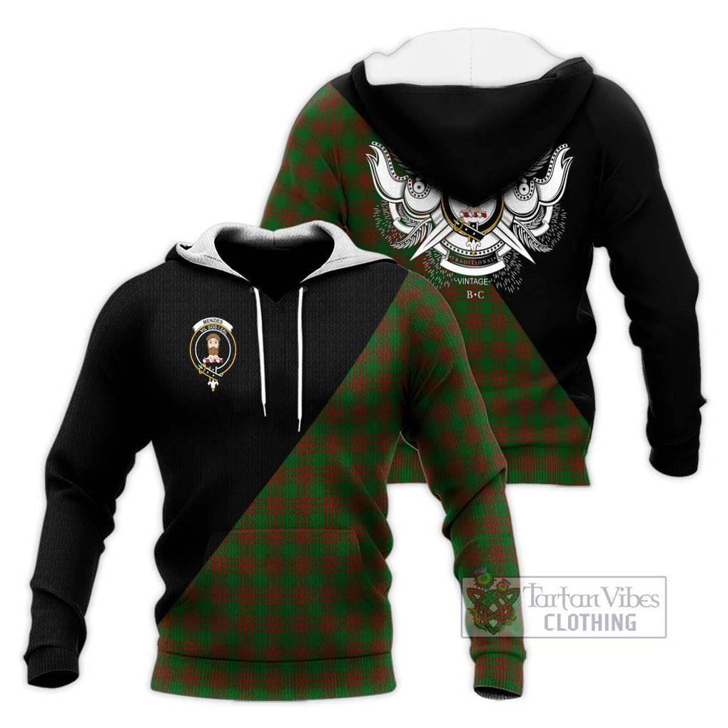 Menzies Tartan Knitted Hoodie with Family Crest and Military Logo Style Unisex Knitted Pullover Hoodie - Tartanvibesclothing Shop