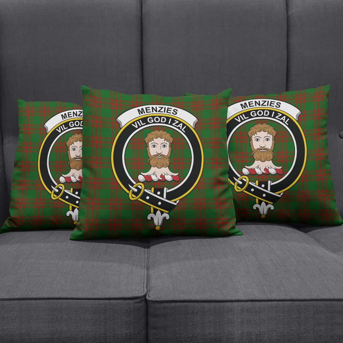 Menzies Tartan Pillow Cover with Family Crest Square Pillow Cover - Tartanvibesclothing