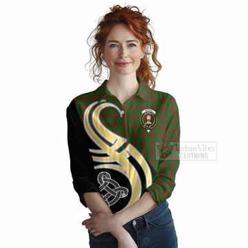 Menzies Tartan Women's Casual Shirt with Family Crest and Celtic Symbol Style