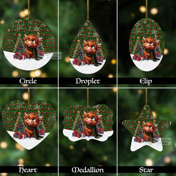 Menzies Tartan Christmas Aluminium Ornament with Adorable Highland Coo