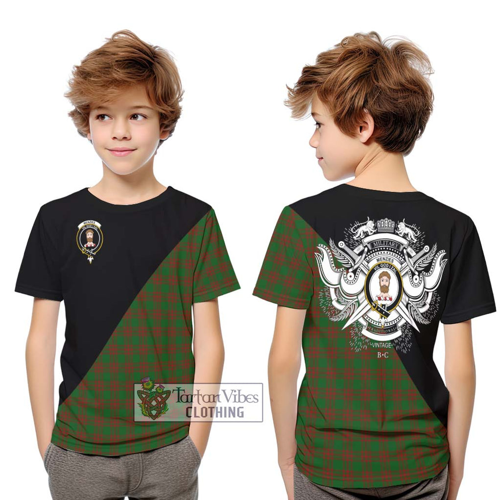 Menzies Tartan Kid T-Shirt with Family Crest and Military Logo Style Youth XL Size14 - Tartanvibesclothing Shop