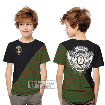 Menzies Tartan Kid T-Shirt with Family Crest and Military Logo Style