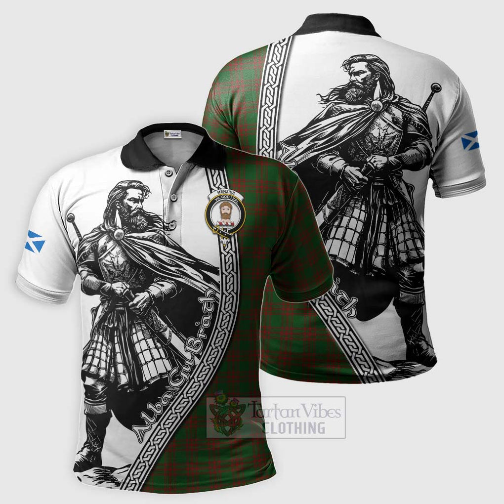 Tartan Vibes Clothing Menzies Tartan Clan Crest Polo Shirt with Highlander Warrior Celtic Style