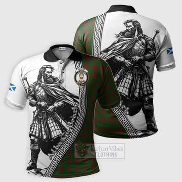 Menzies Tartan Clan Crest Polo Shirt with Highlander Warrior Celtic Style