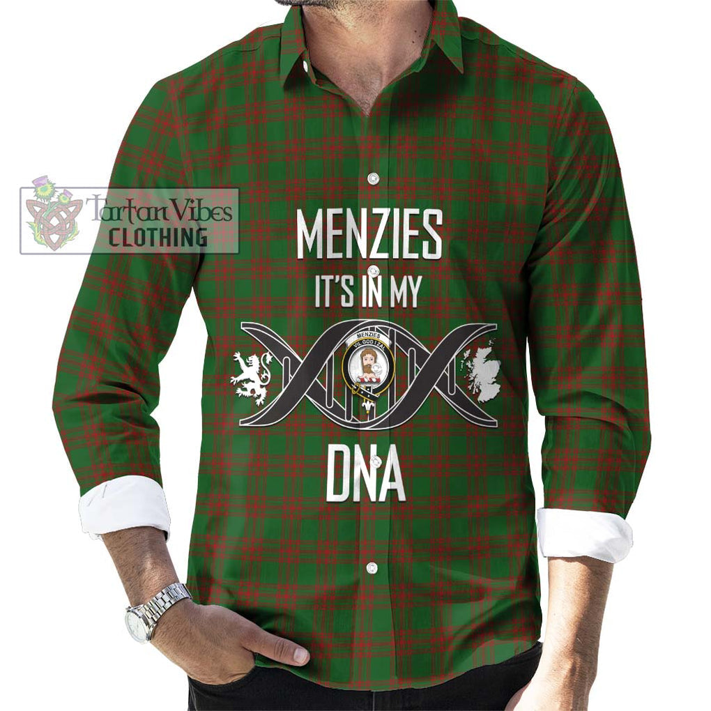 Menzies Tartan Long Sleeve Button Shirt with Family Crest DNA In Me Style Men's Shirt S - Tartanvibesclothing Shop