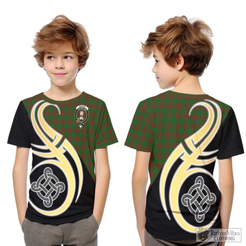 Menzies Tartan Kid T-Shirt with Family Crest and Celtic Symbol Style