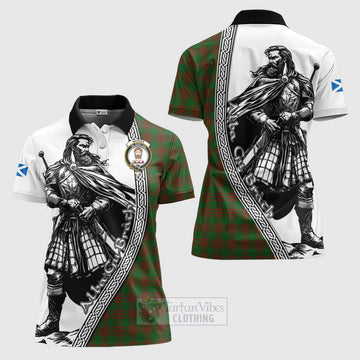 Menzies Tartan Clan Crest Women's Polo Shirt with Highlander Warrior Celtic Style