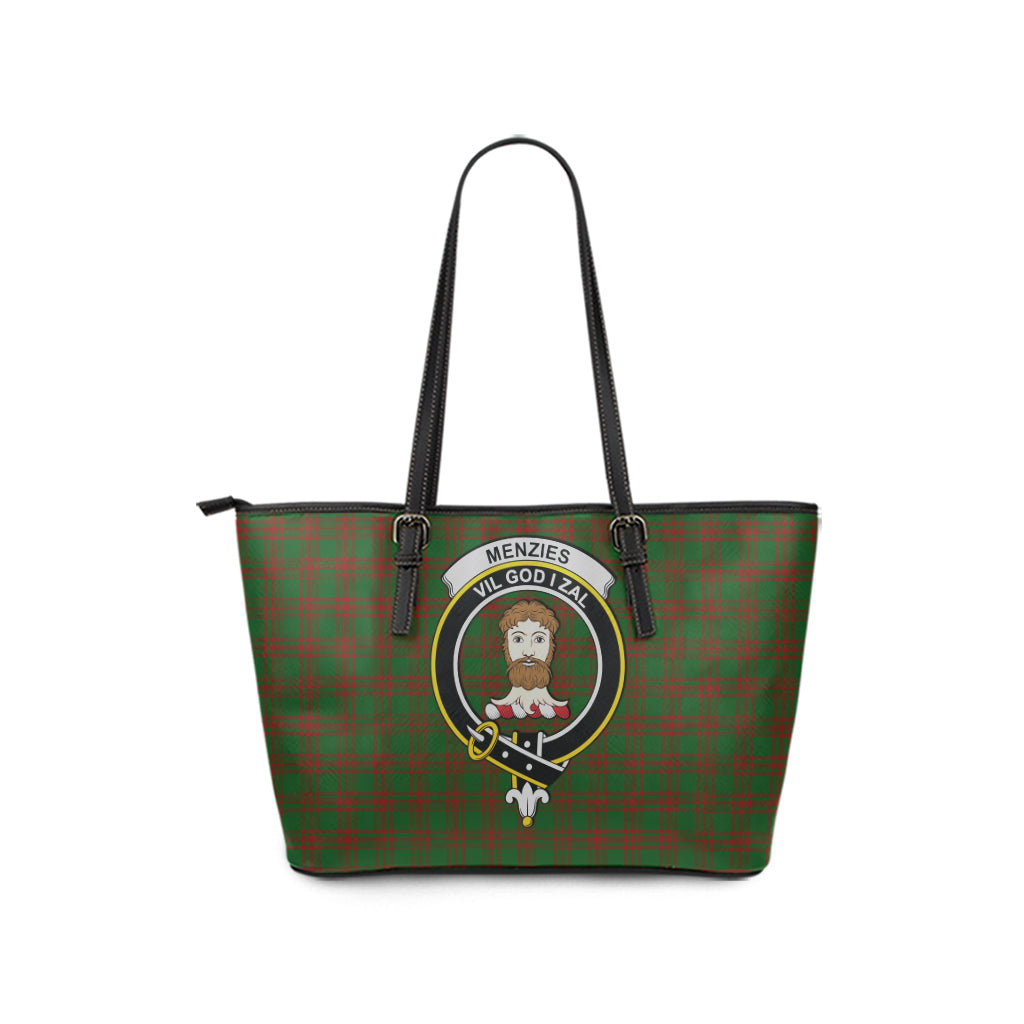 Menzies Tartan Leather Tote Bag with Family Crest - Tartan Vibes Clothing